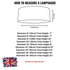 A size guide infographic titled 'HOW TO MEASURE A LAMPSHADE' on a white background, showing a simple lampshade diagram with height and diameter arrows, followed by a size chart listing diameter and total height conversions in centimeters and inches. A 'Handmade in UK' Union Jack logo appears at the bottom left.