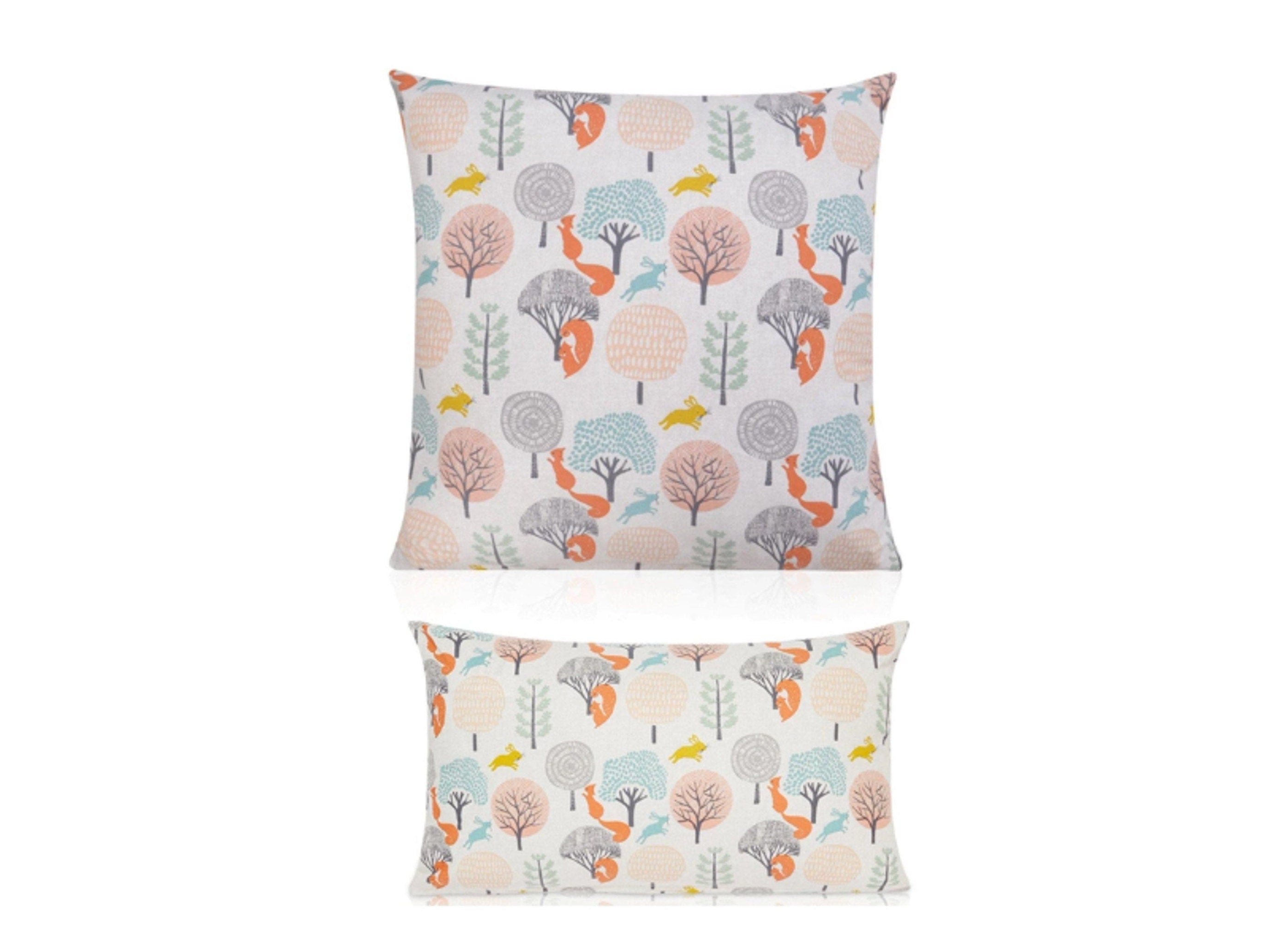 Childrens Forest Scene Hares / Squirrels Orange/Yellow Filled Cushion
