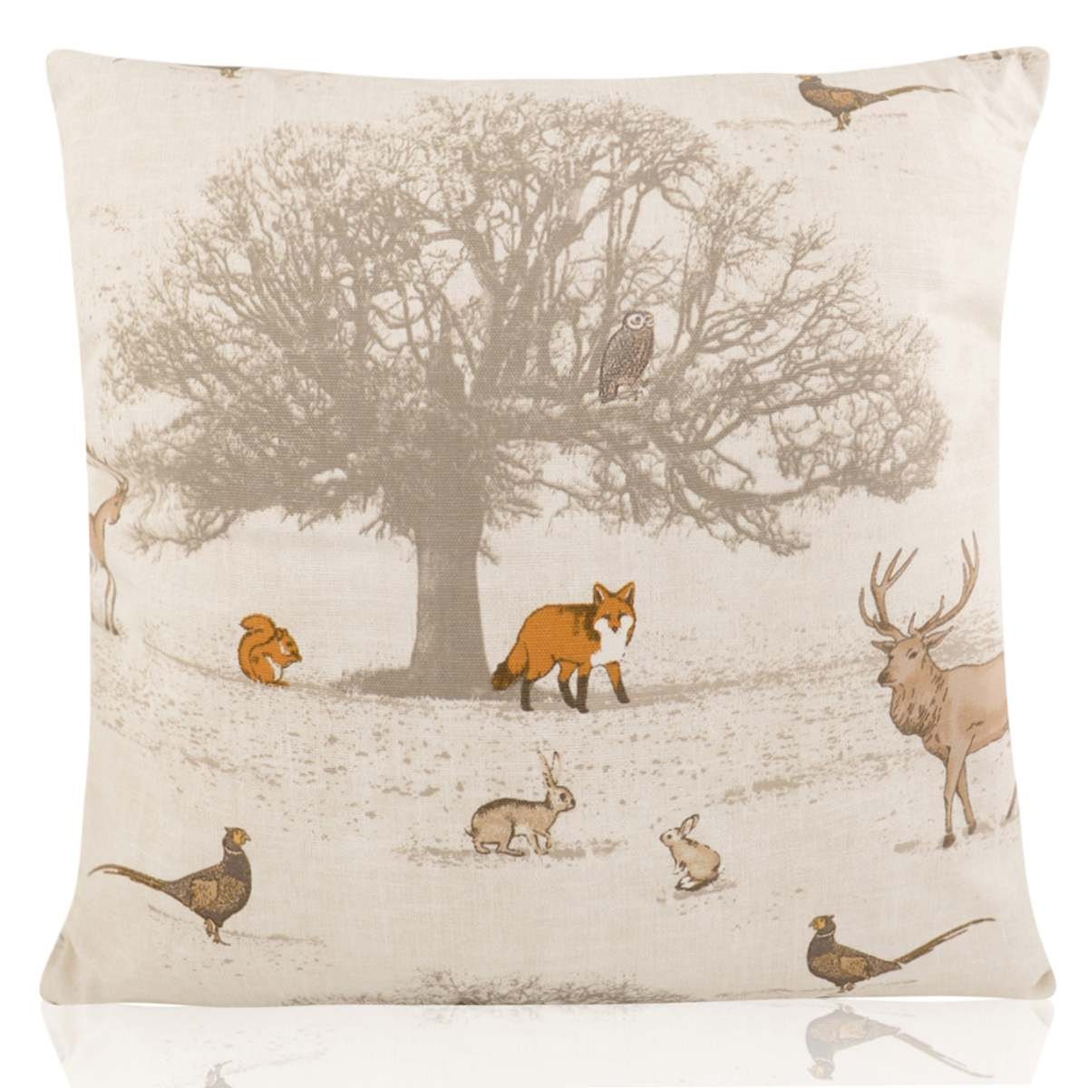 Fryetts Tatton Stag & Tree and Woodland Creatures Filled Cushion