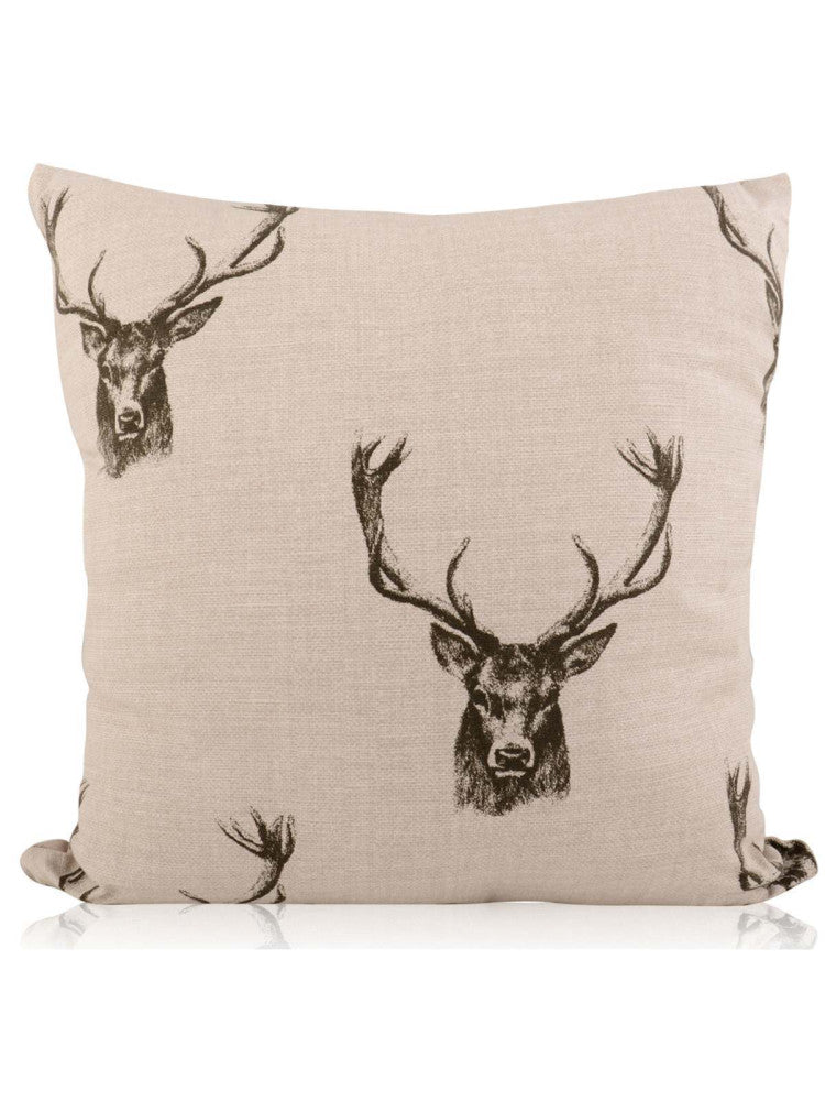 Fryetts Charcoal Stag/Deer Head linen Style Filled Cushion