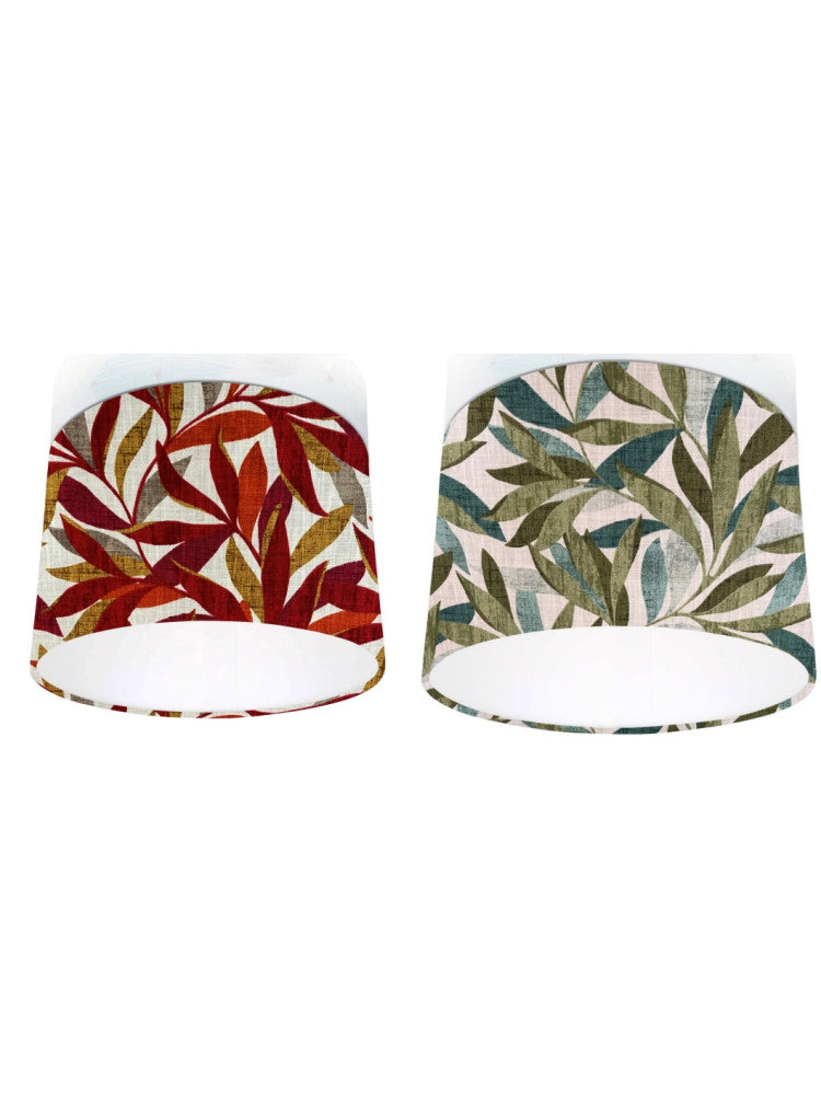 Mauritius Rust Gold Terracotta, Green Leaf (Leaves) Drum Lampshade
