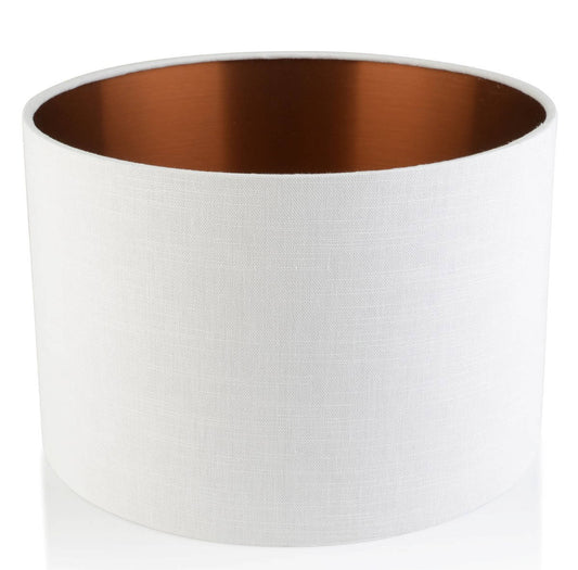 'Frida' White / Copper Linen Handmade Drum Lampshade | Furniture Checklist