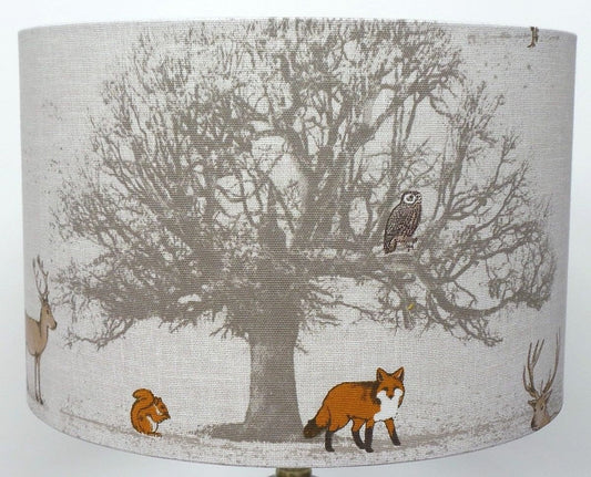 Fryetts Woodland Tree, Fox, Owl & Stag Handmade Drum Lampshade | furniturechecklist.co.uk