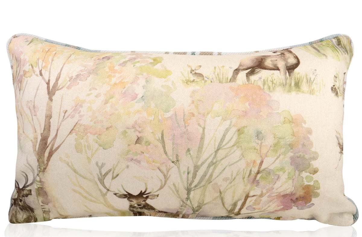Enchanted Forest Stag Filled Bolster Cushion 30cm x 50cm | furniturechecklist.co.uk