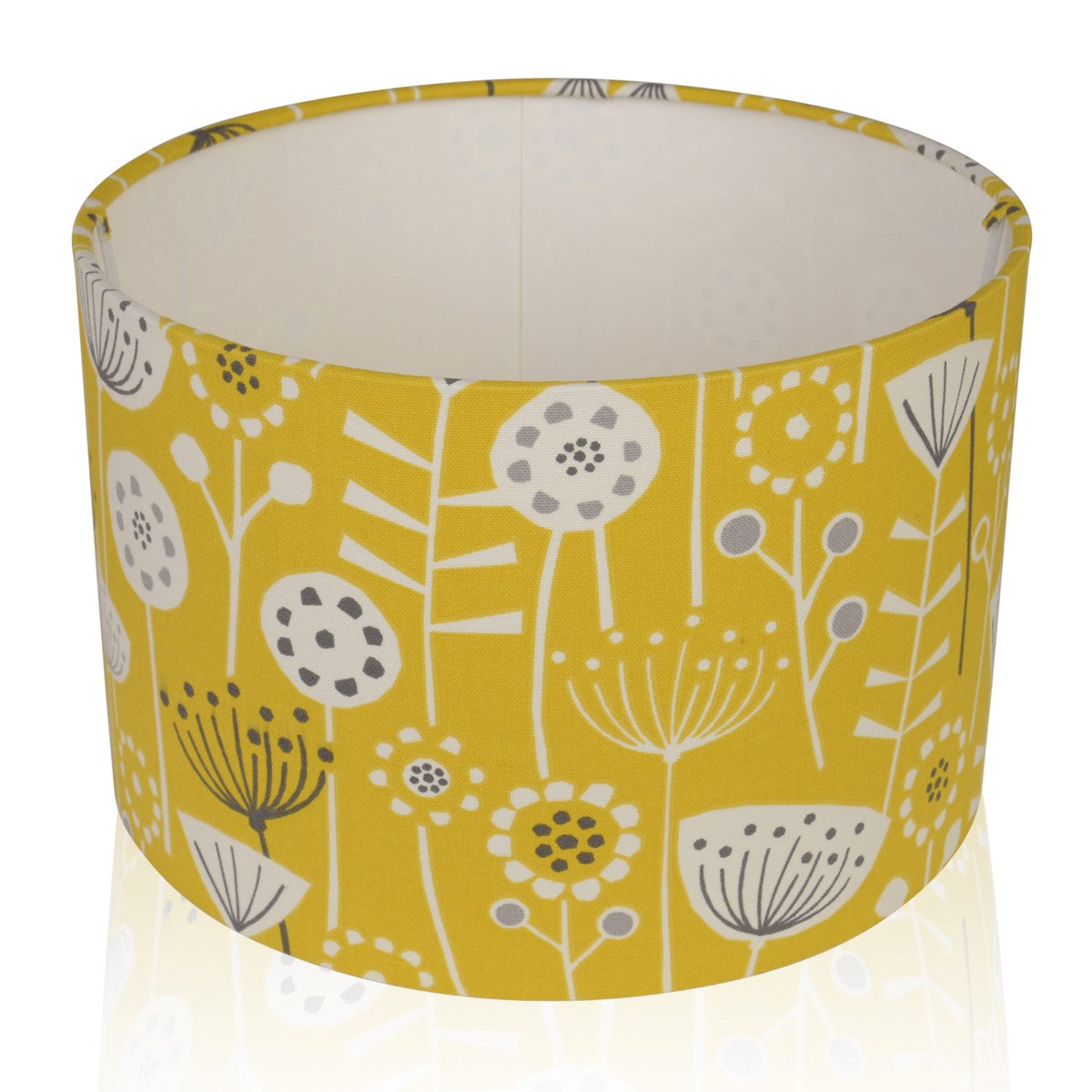 Fryetts Bergen Scandi Flowers Ochre Mustard Handmade Drum Lampshade | Furniture Checklist