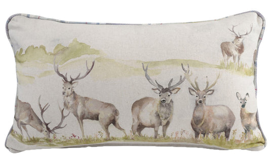 Moorland Stag Deer Filled Bolster Cushion 30cm x 50cm | furniturechecklist.co.uk